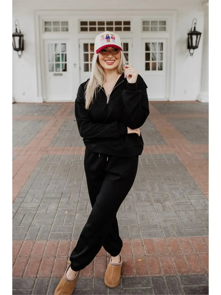 Black Scuba Pants Set Athletic Apparel