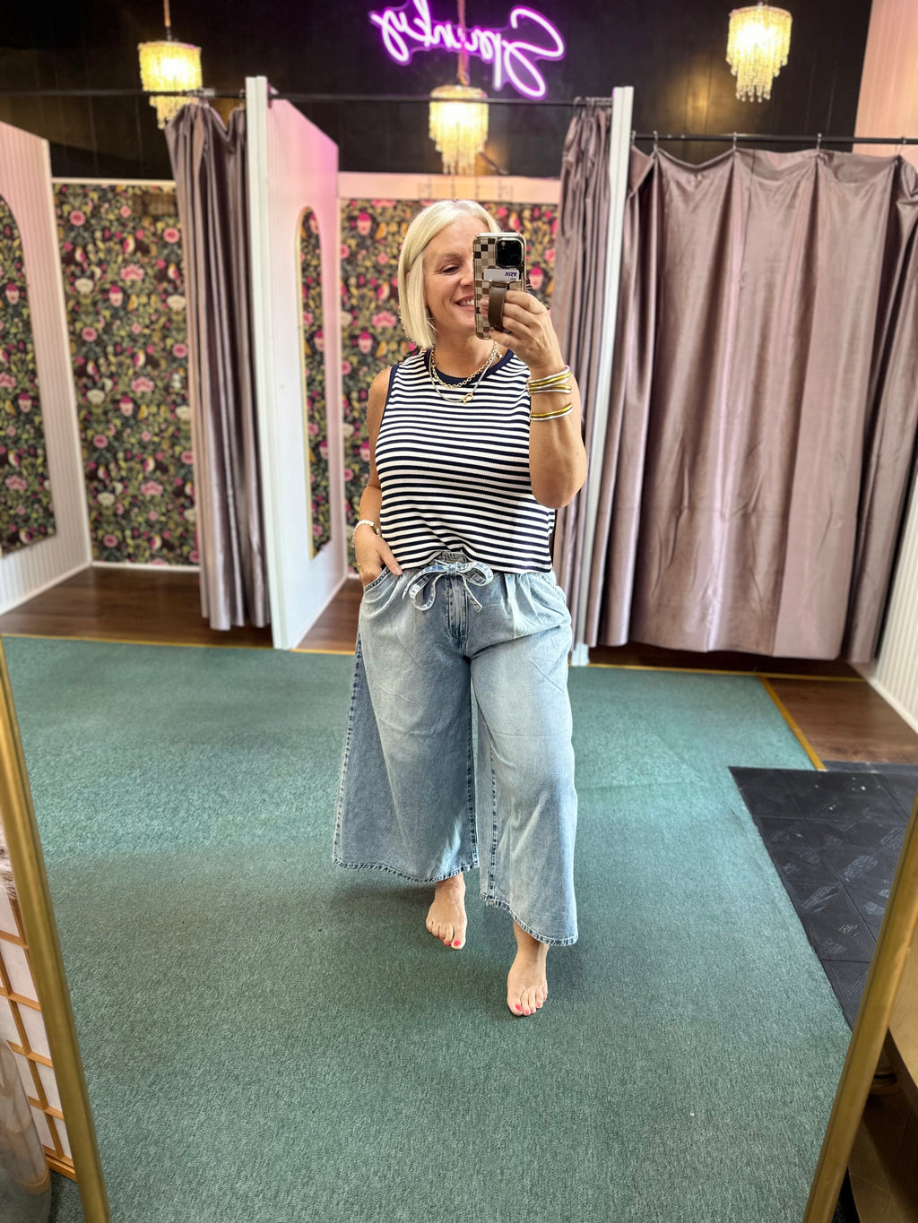 Risen Slouchy High Rise Crop Wide Leg Tie Belted Jeans