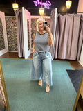 Risen Slouchy High Rise Crop Wide Leg Tie Belted Jeans