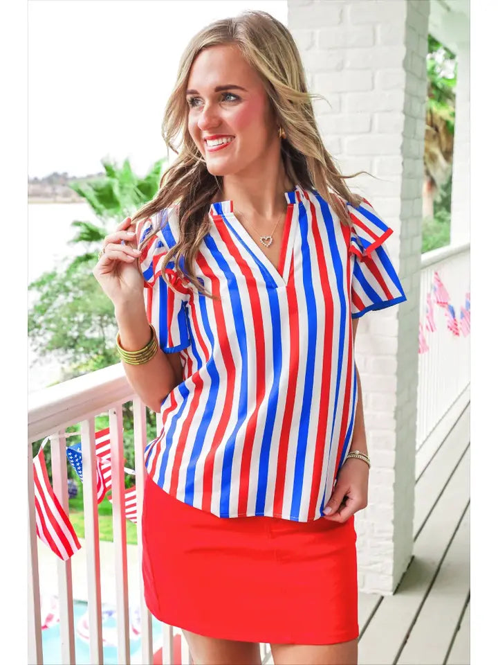Patriotic Flutter Sleeve Blouse