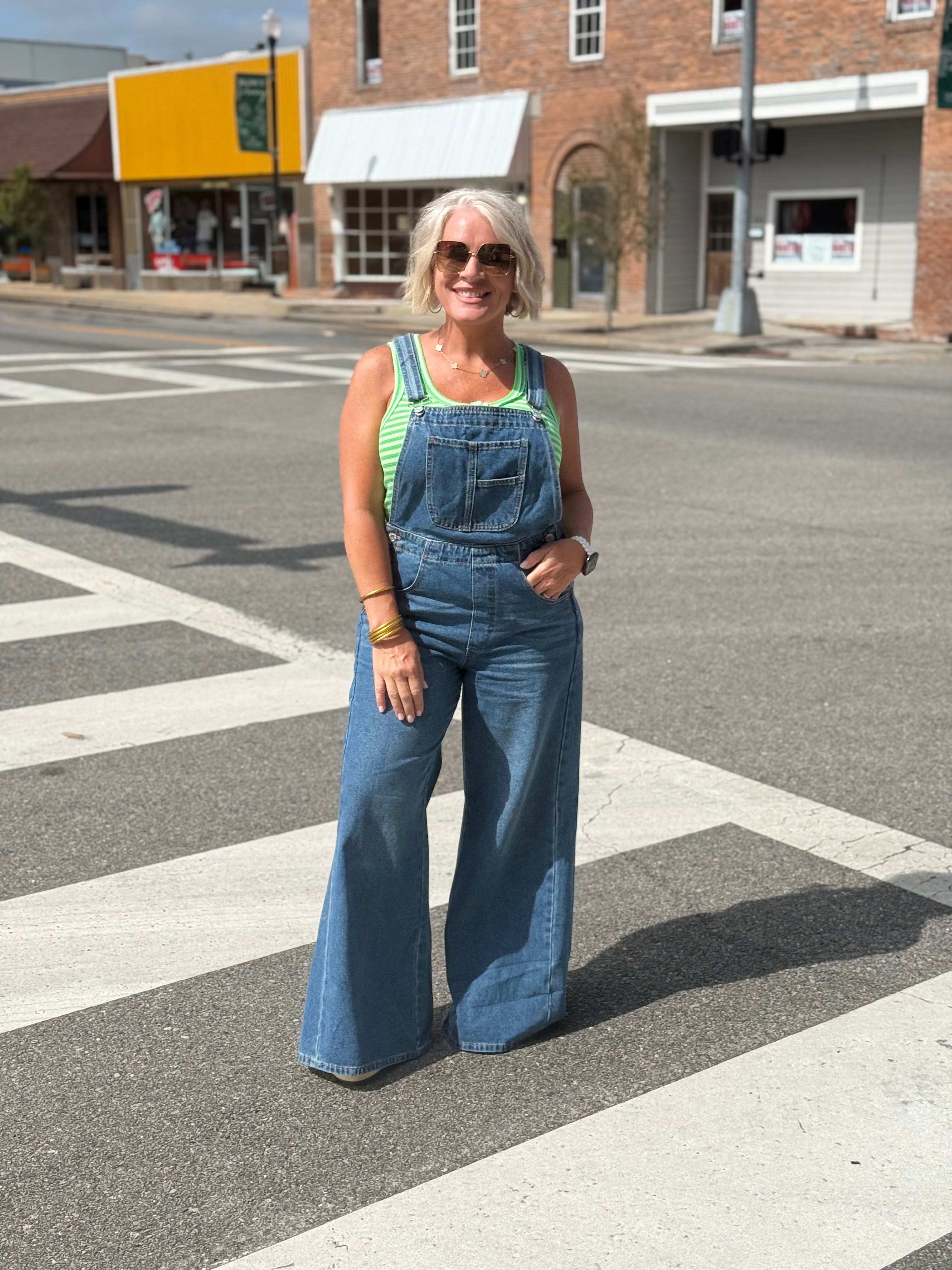 Denim Wide-Leg Overalls