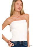 White Cotton Tube Built-in Bra Top