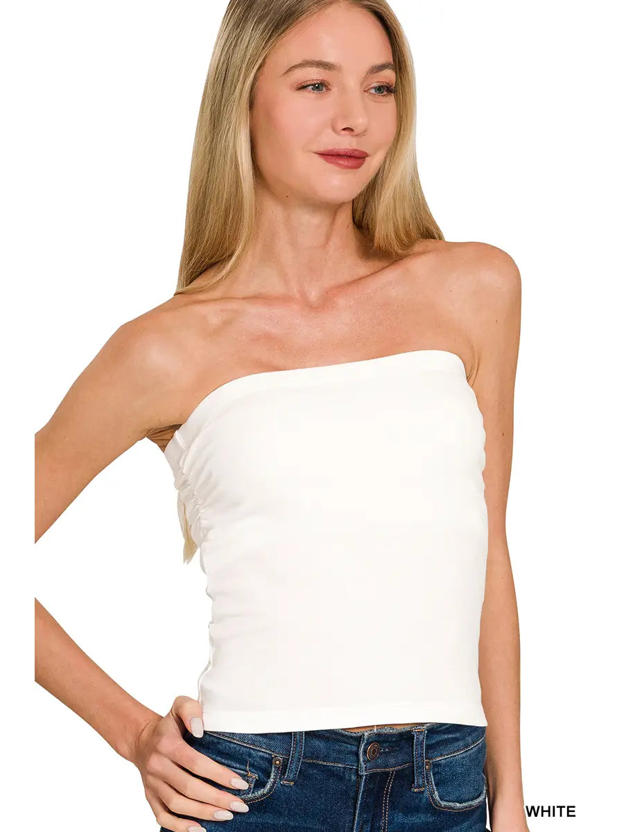 White Cotton Tube Built-in Bra Top