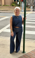 Juniors Dark Denim Top and Pleated Pant Set