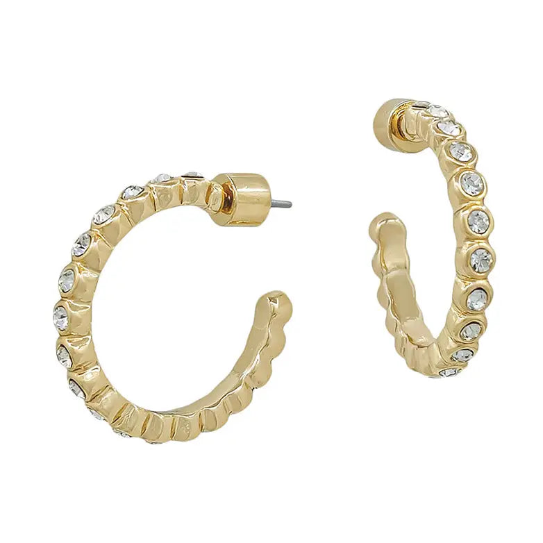 Water Resistant 1" 2mm Gold Crystal Stud Earring