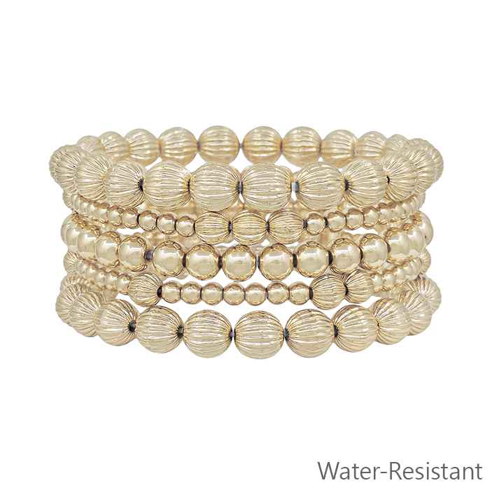 Water Resistant Set of 5 8mm, 5mm, and 3mm Textured Beaded Stretch Bracelets