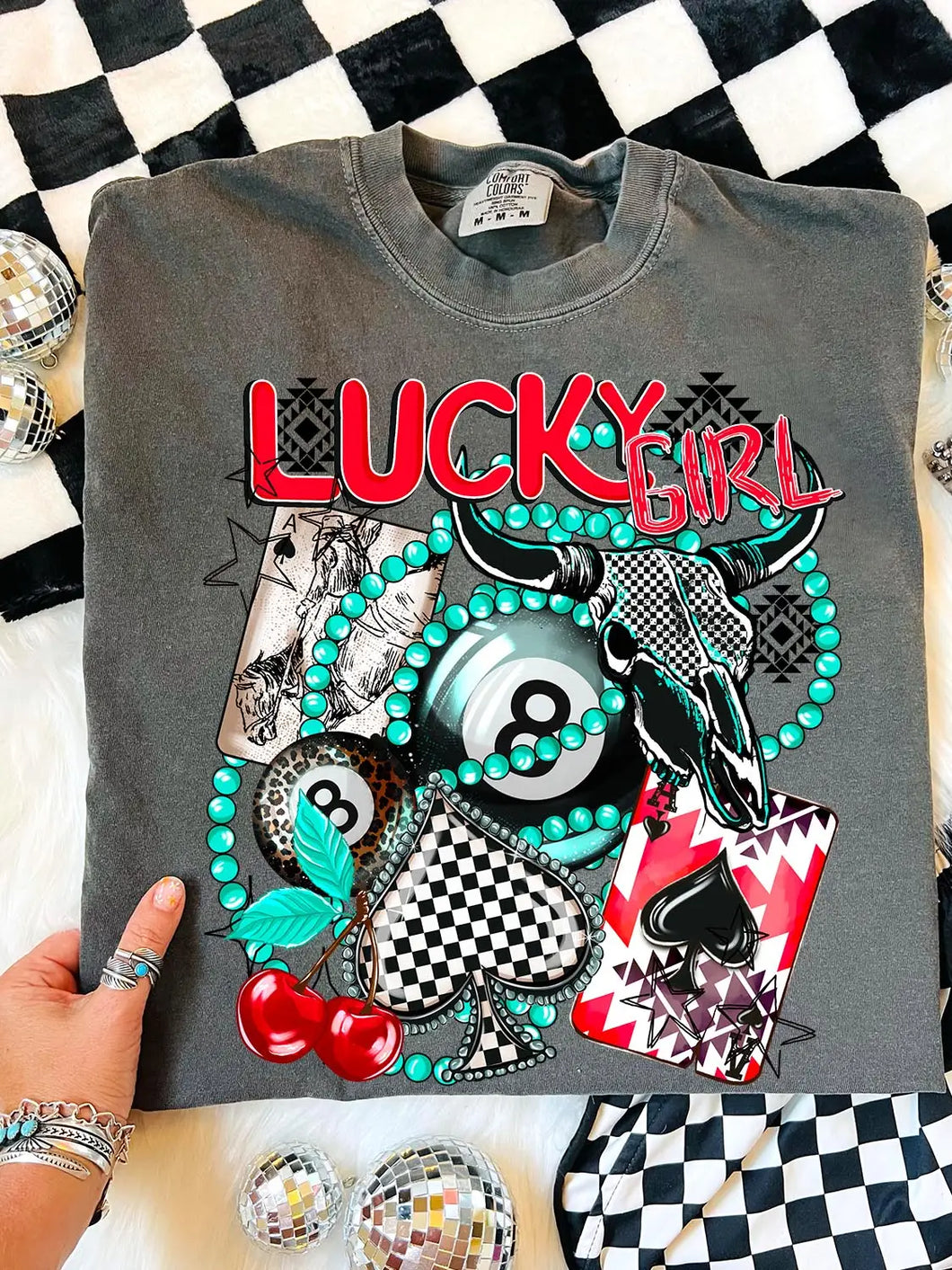 Lucky Girl Checkered GRAPHIC TEE