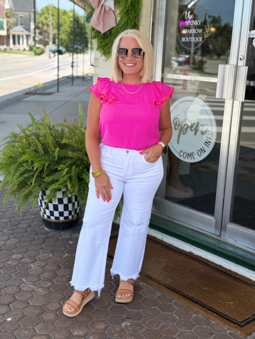 Pink and Orange Ruffle Sleeve Airflow Top