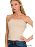 Sand Beige Cotton Tube Built-in Bra Top