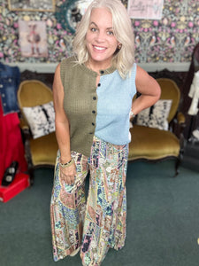 Mixed Print Voluminous Wide Leg Pants