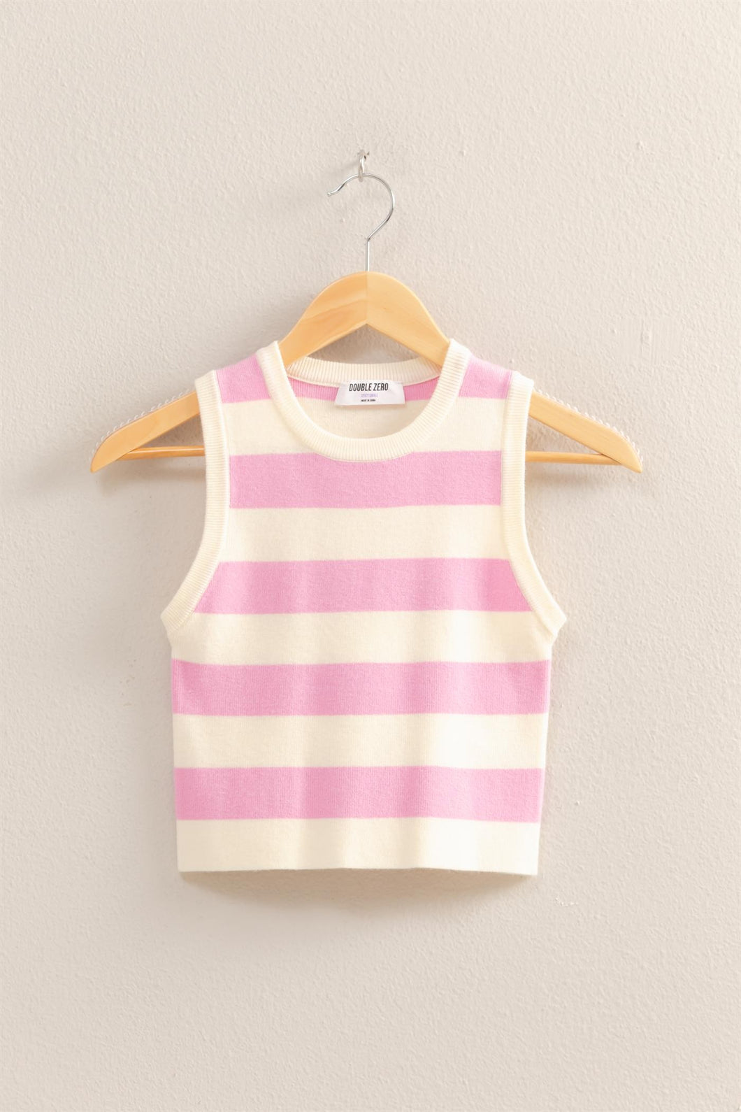 JUNIORS STRIPE KNIT TANKS IN PINK OR TAN