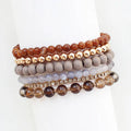 Set of 5 Brown and Grey Beaded Stretch Bracelets