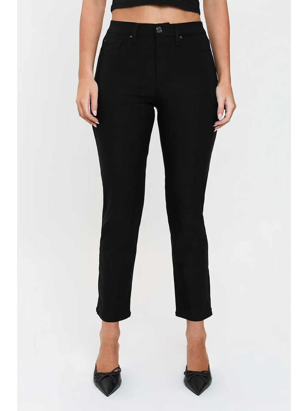 BLACK High Rise Hyperstretch Cropped Straight Pants