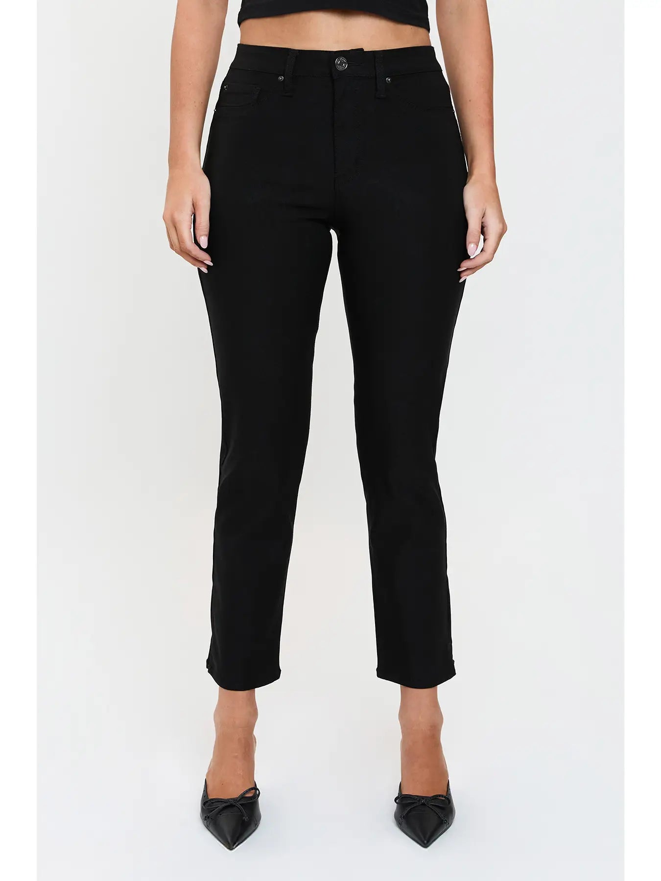 BLACK High Rise Hyperstretch Cropped Straight Pants