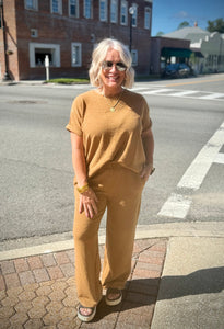 Short SLEEVE Top & Pants 2pcs Set IN DEEP CAMEL