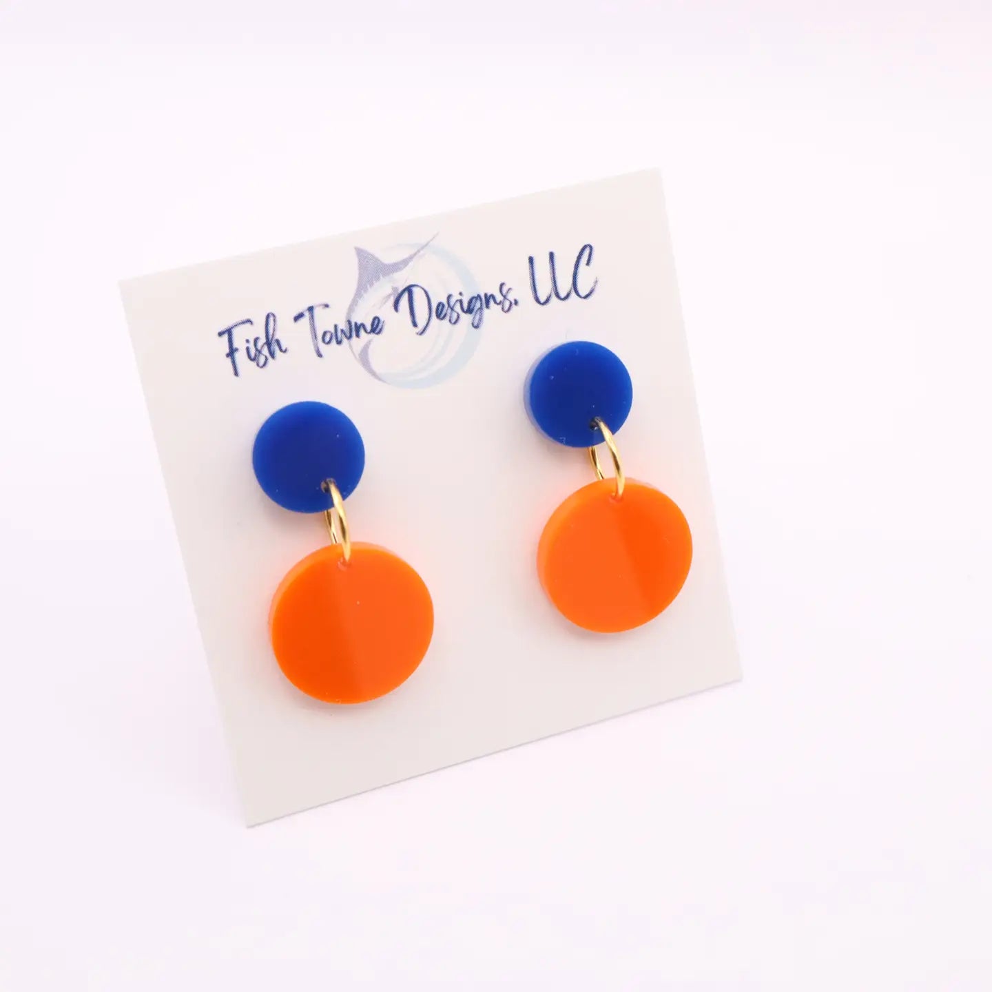 Small Circle Orange and Blue Game Day Acrylic Earrings