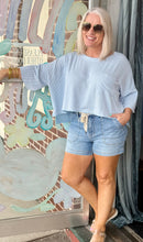 Load image into Gallery viewer, SIMPLY SOUTHERN RAW HEM RIBBED TOP IN ICE BLUE
