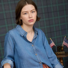 Load image into Gallery viewer, Chambray Collared 3/4 Tab Sleeve Shirt
