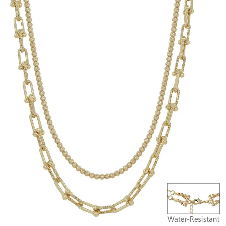 Double Layered Gold Beaded with Chain 16"-18" Multiway Necklace