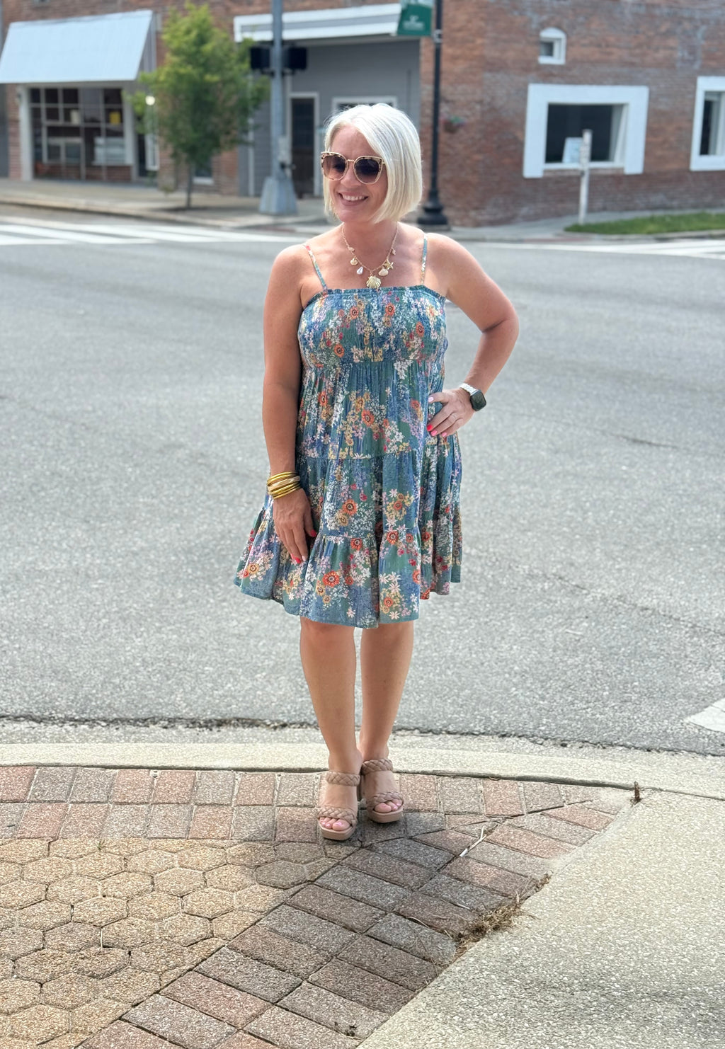 Green Smocked Bust Tiered Sundress
