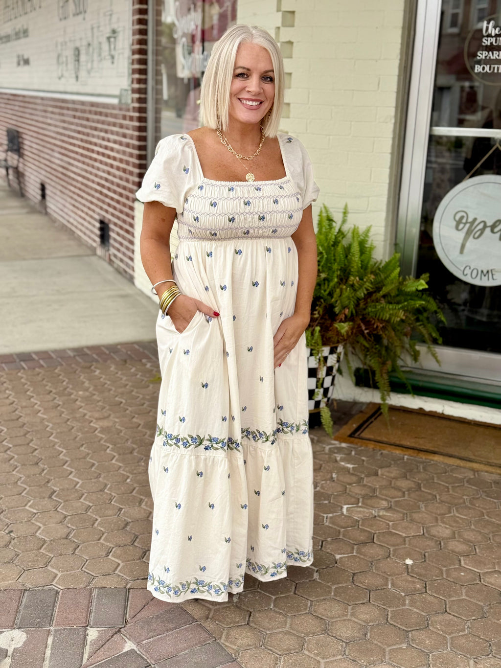 Buttercream Smocked Embroidered Maxi Dress
