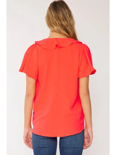 Load image into Gallery viewer, ORANGE Ruffled V Neck Short Sleeves Solid Woven Top
