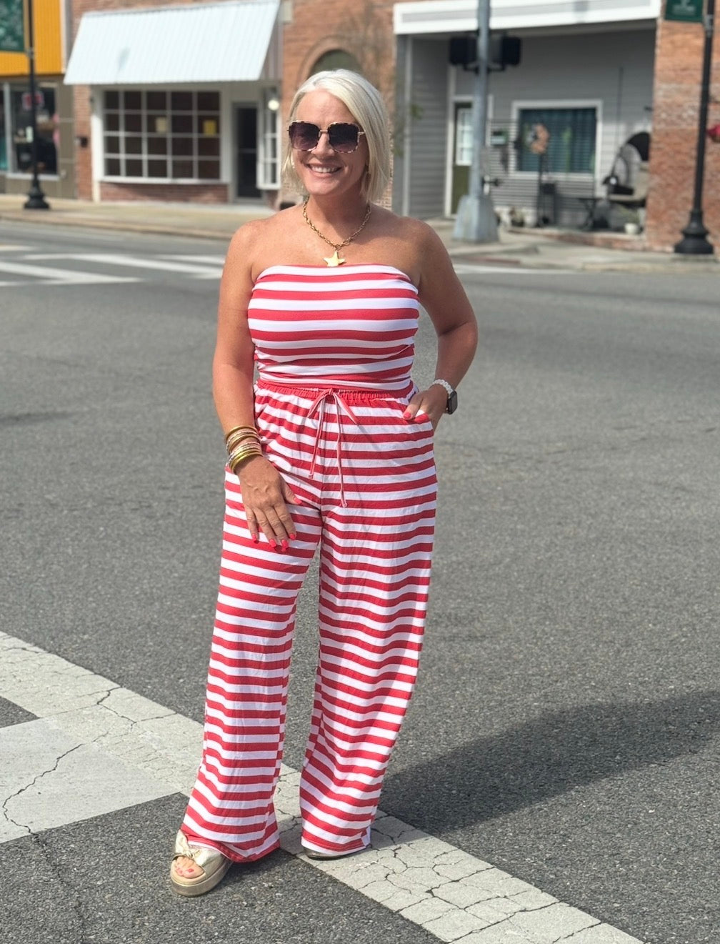 Red Stripe Tube and Pant Set