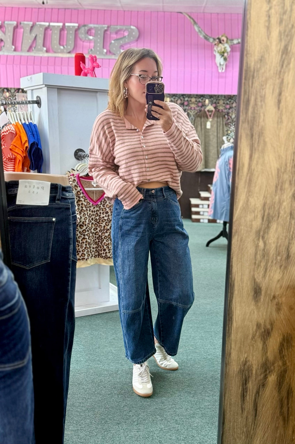 Blush Button Down Stripe Sweater