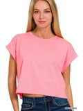 Fuchsia Cotton Folded Sleeve Top