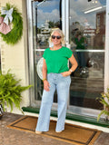 Kelly Green Solid Woven Tee with Front Knot Detail