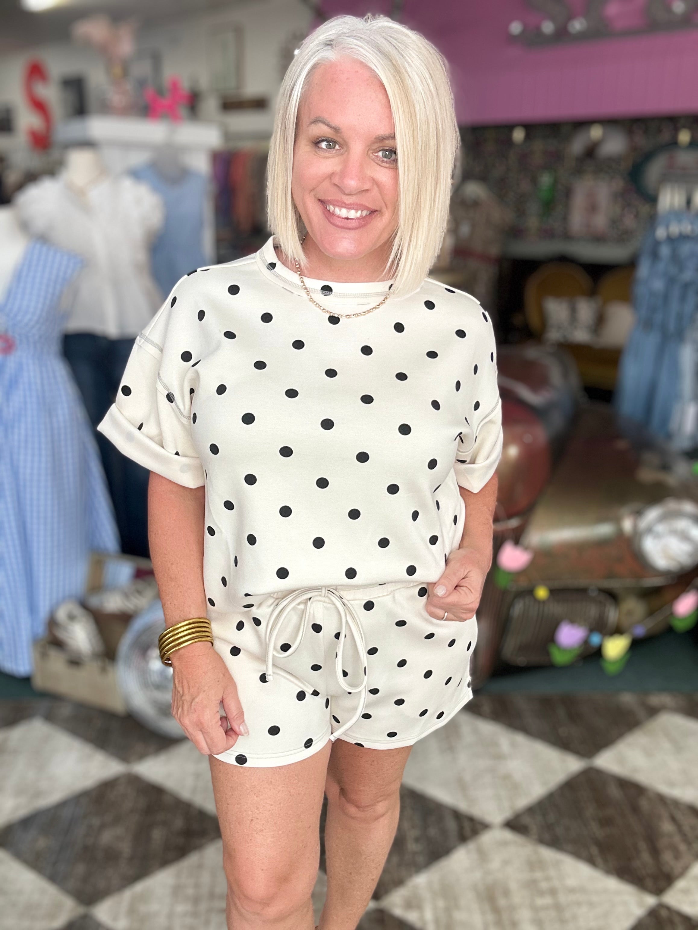 Polka Dot Relaxed Fit Scuba Top and Shorts Set