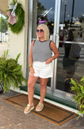 Navy Striped Ribbed Sleeveless Top