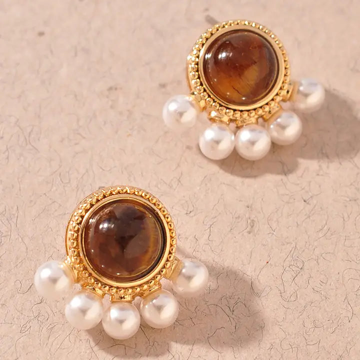 Tiger Eye-Inspired Pearl Stud Earrings