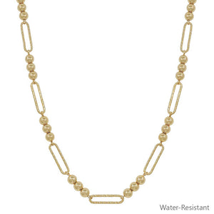 Water Resistant Gold Beaded and Open Oval Chain 16"-18" Necklace