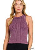 Eggplant Ribbed Washed Seamless Tank Top