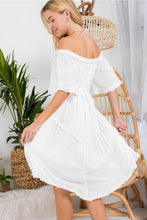 Load image into Gallery viewer, FRILL DETAIL OFF SHOULDER MIDI DRESS IN WHITE

