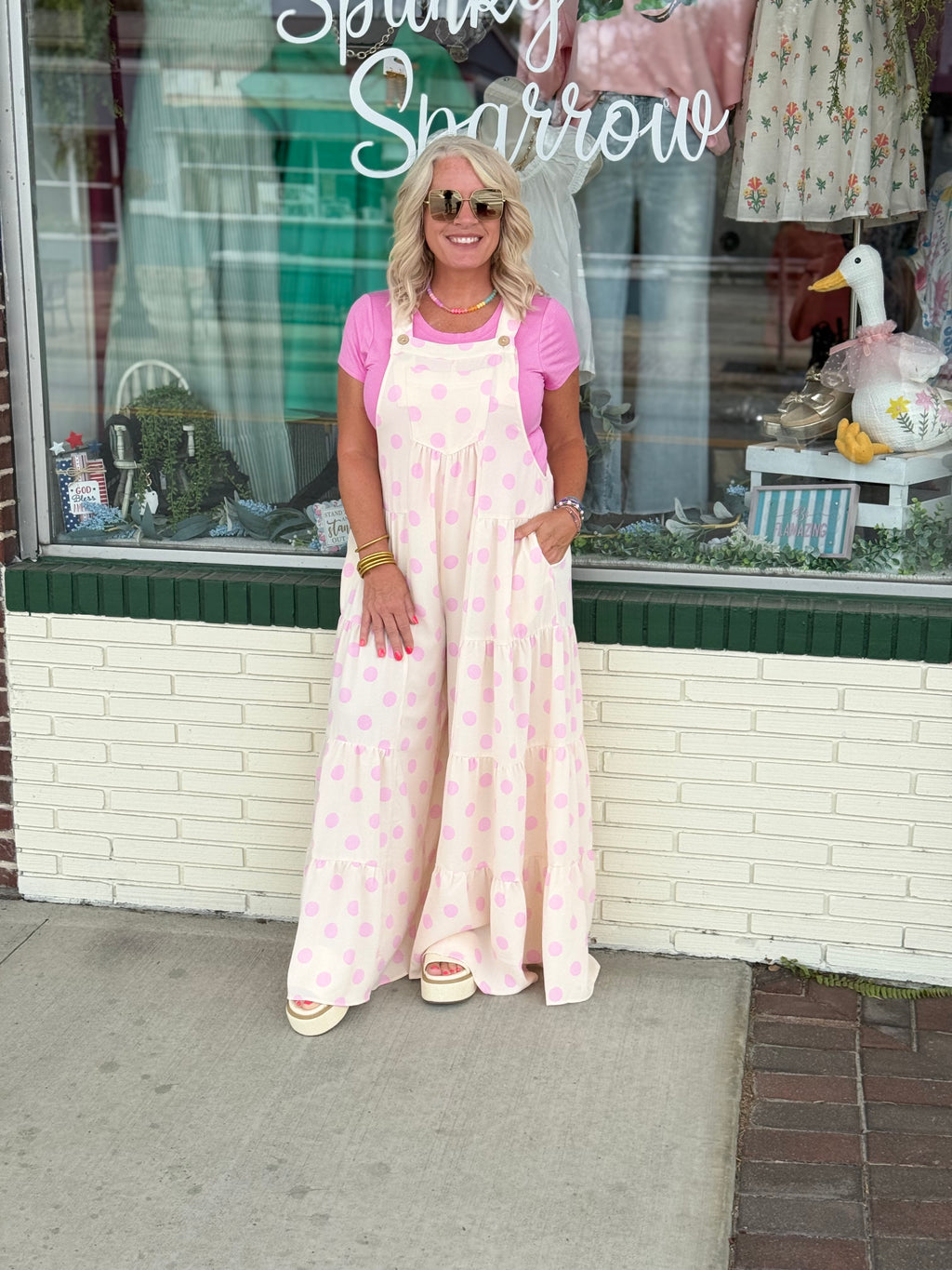 Pink Polka Dot Sling Maxi Jumpsuit