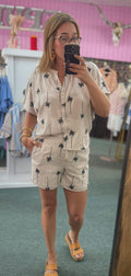 Draped Embroidered Palm Tree Dolman SHORTS SET