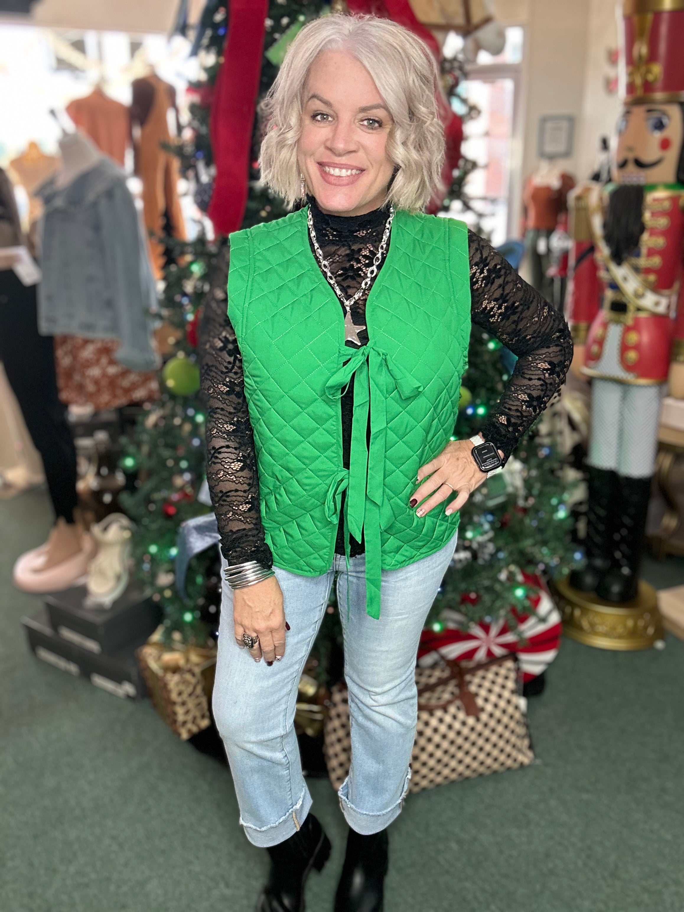 Green Quilted Tie Vest