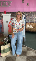 Floral Embroidered Baby Doll Blouse Top