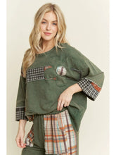 Load image into Gallery viewer, Olive patchwork Mineral Washed Plaid Daisy Top
