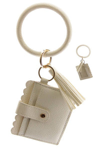 Solid Color Bangle Key-Chain Wallet w/ ID Window In Ivory