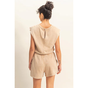 Sleeveless Drawstring Waist Romper IN TAUPE