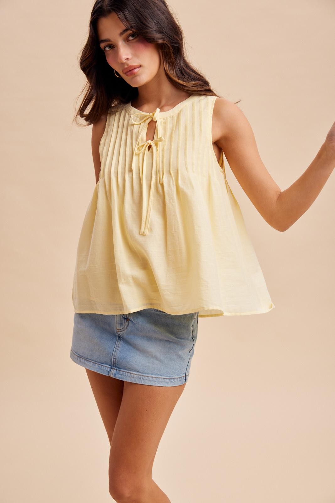Lemon Water Pintuck Cotton Blouse