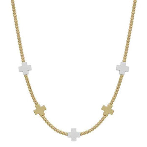 Gold Beaded with White and Gold Cross Accents 16"-18" Necklace