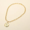 Hammered Metal Sand Dollar Pendant Chunky Chain Necklace