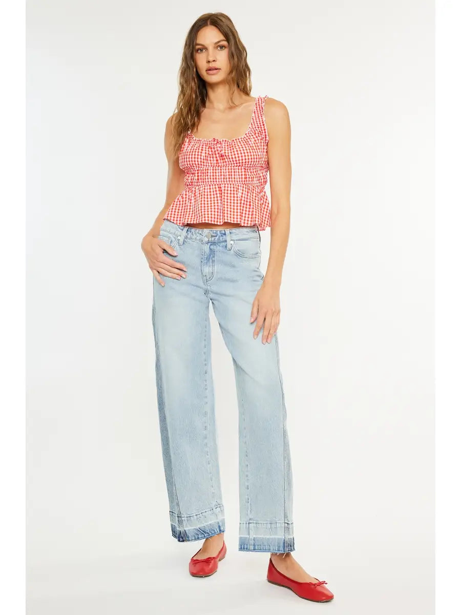 KAN CAN Mid Rise Colorblock Wide LEG JEANS