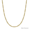 Gold beaded necklace featuring alternating 3mm and 4mm beads with adjustable length from 16 to 18 inches.