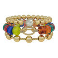 Water Resistant Set of 3 Multi Beaded and Gold Stretch Bracelets