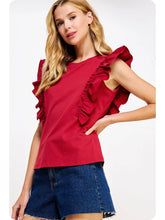 Load image into Gallery viewer, Poplin Ruffle Sleeveless Top in burgundy
